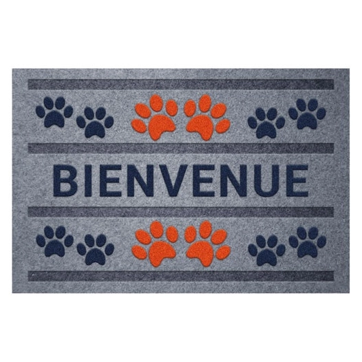 Tapis flocke estampes bienvenue patteS rouge bleu 40x60cm - IDMAT