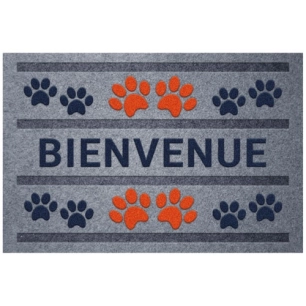 Tapis flocke estampes bienvenue patteS rouge bleu 40x60cm - IDMAT