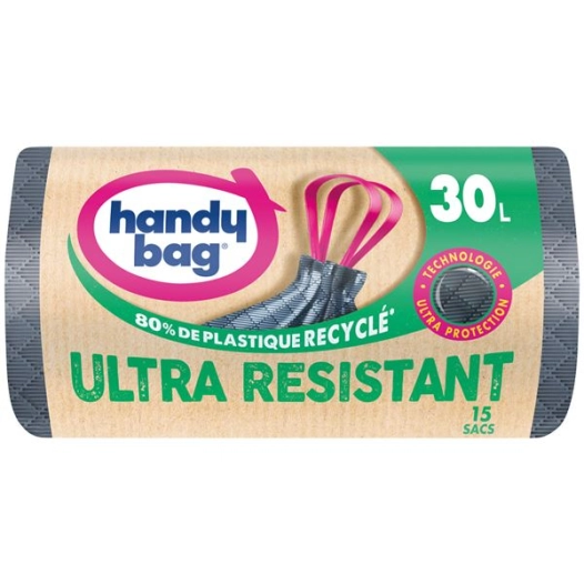 Sac poubelle poignées coulissantes ultra résistante 30l x15 - HANDY BAG