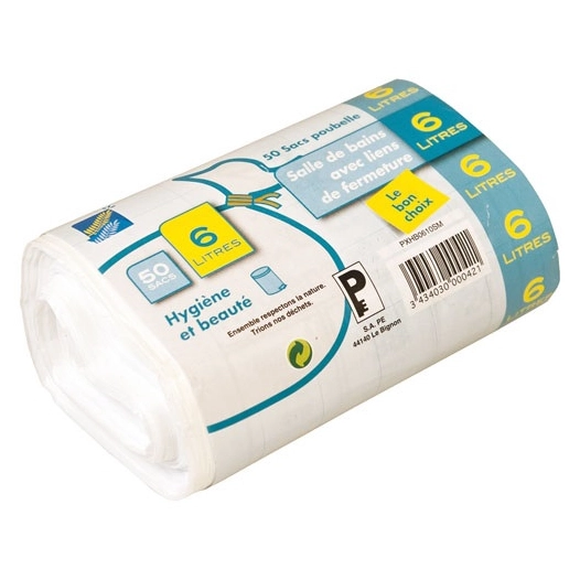 Sac poubelle blanc hygiène et beauté 6 L - Lot de 50 - SPHERE