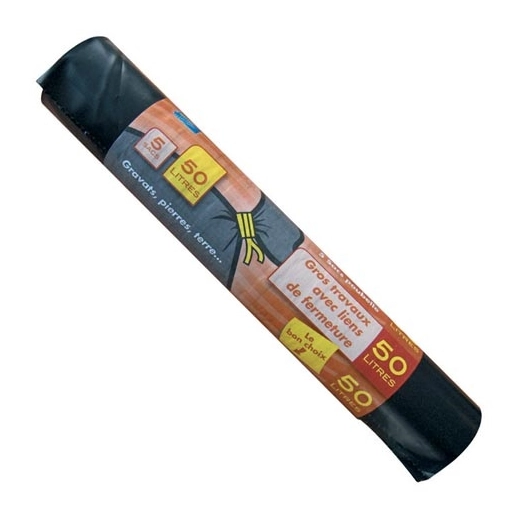 Lot de 5 sacs poubelles gravats - 50 L - ELBE