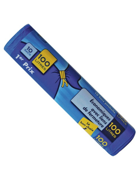 Lot de 10 Sacs Poubelle Economiques 100 L 18 microns Bleus - ELBE