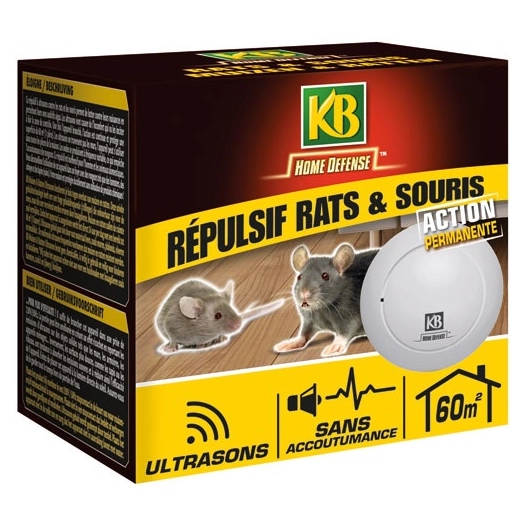 Répulsif rats et souris ultrasons 60m² /nc - KB HOME DEFENSE