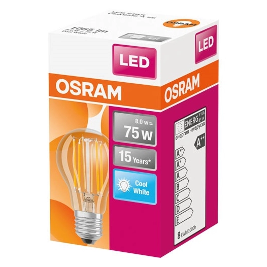 Ampoule led standard claire filament 8W75 E27 froid - OSRAM