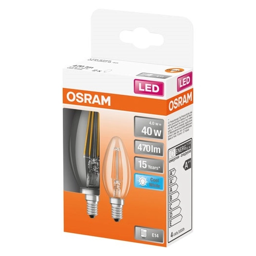 Led flamme clair filament 4W E14 froid boite de 2 - OSRAM