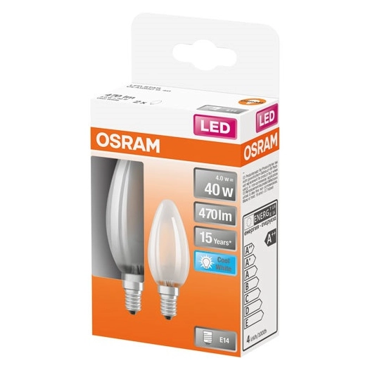 Led flamme verre dépoli 4w e14 froid boite 2 - OSRAM