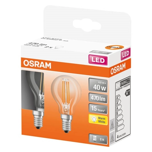 Led sphérique verre clair 4w e14 chaud boite de 2 - OSRAM