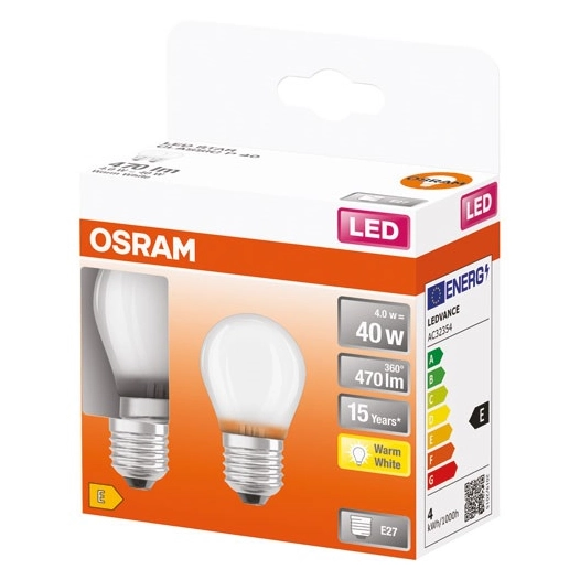 Led sphérique verre dépoli 4w e27 chaud boite 2 - OSRAM