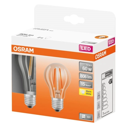 Led standard verre clair 7w e27 chaud boite de 2 - OSRAM
