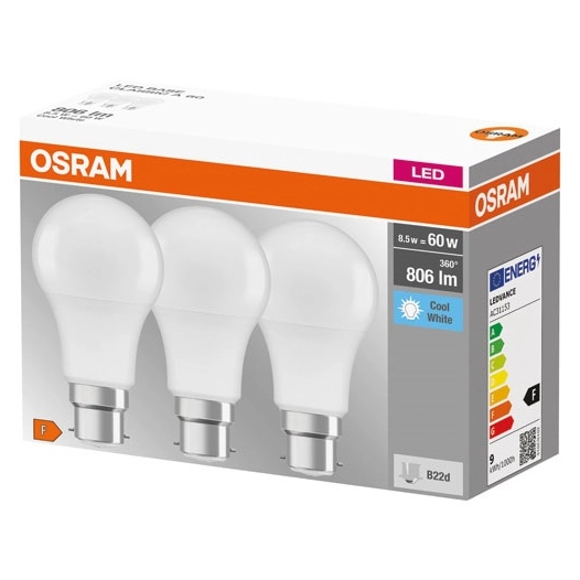 Led standard dépolie avec radiateur B22 8.5w froid boite de - OSRAM