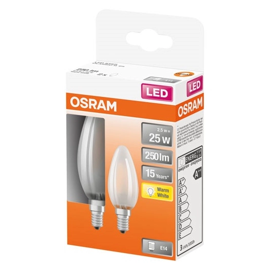 Led flamme verre dépoli 2.5w e14 chaud boite 2 - OSRAM