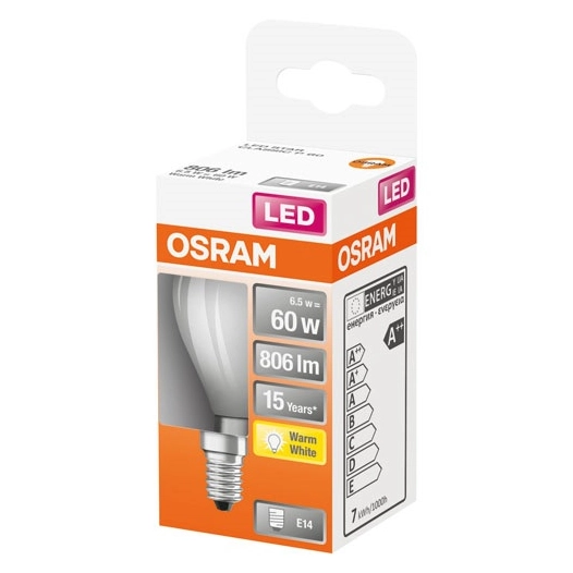 Led sphérique verre dépoli 6.5w e14 chaud bte 1 - OSRAM