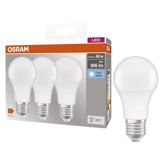 Led standard dépolie promo boite de 3 E27 9W blanc froid - OSRAM