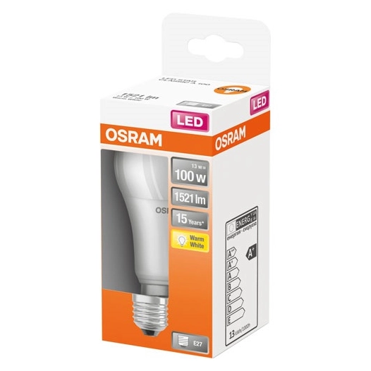 Led standard dépolie avec radiateur 13w e27 chaud bte 1 - OSRAM