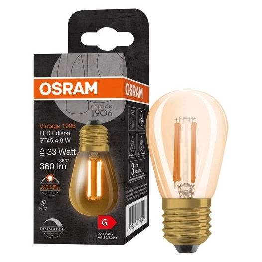 1906 led mini edison clair fil or 4.8w e27 chaud - OSRAM