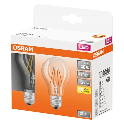 Led standard verre clair 4w e27 chaud boite de 2 - OSRAM