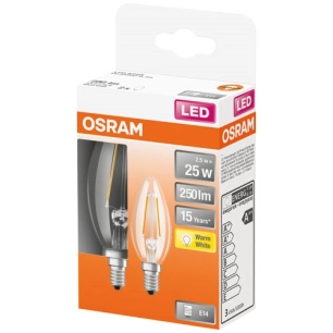 Led flamme verre clair 2.5w e14 chaud boite 2 - OSRAM