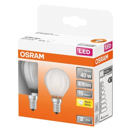 Led sphérique verre dépoli 4w e14 chaud boite de 2 - OSRAM