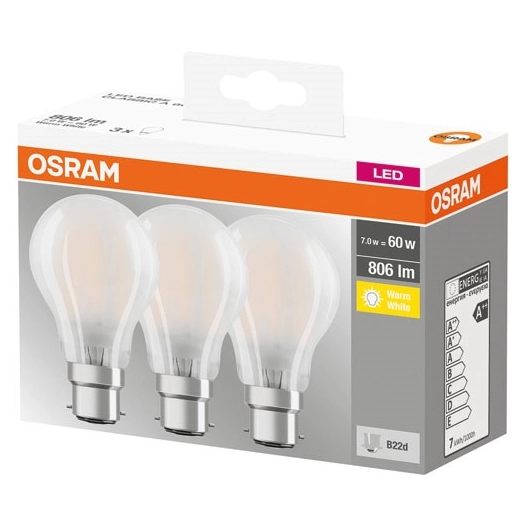Led standard full glass 7W B22 blanc chaud boite de 3 - OSRAM
