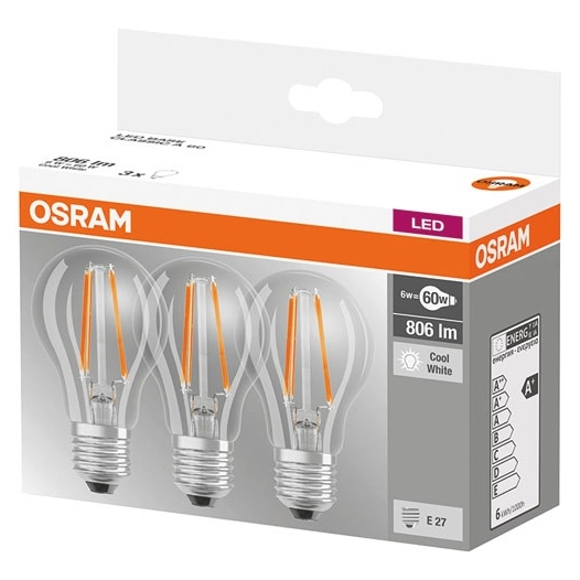 Led standard 7W E27 x 3 blanc froid - boîte - OSRAM