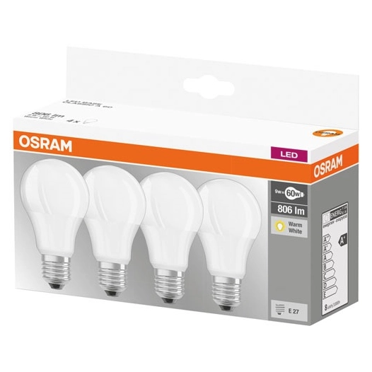 Ampoule Led dépolie de 8,5 W équivalent 60 W E27 chaud - Lot de 4 - OSRAM
