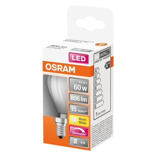 Led sphérique verre dépoli variable 6.5w e14 chaud bte 1 - OSRAM