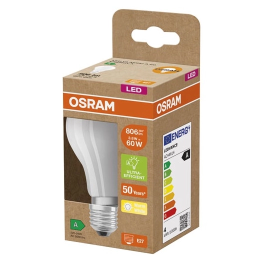 Led standard verre dépoli classe A 4w e27 blanc chaud - OSRAM