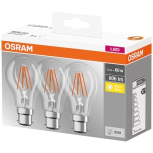 Led standard 7W B22 x 3 blanc chaud - boîte - OSRAM