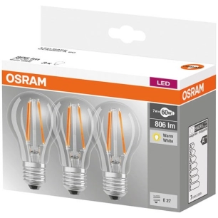 Led standard 7W E27 x 3 blanc chaud - boîte - OSRAM