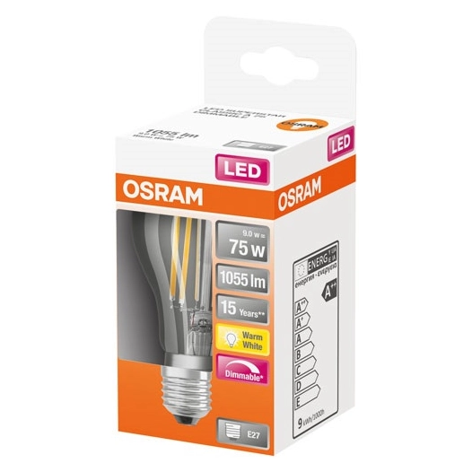Led standard clair filament variable 9w e27 chaud boite 1 - OSRAM