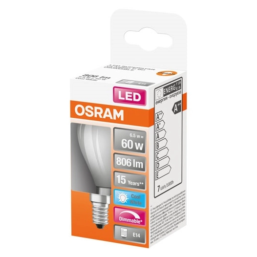 Led sphérique verre dépoli variable 6.5w e14 froid boite 1 - OSRAM