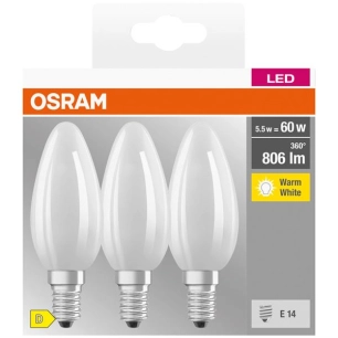Led flamme dépolie e14 5.5w 806lm chaud 2700k x3 - OSRAM