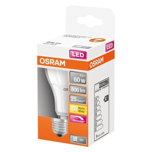 Led standard dépolie avec radiateur variable 9w e27 bte 1 - OSRAM