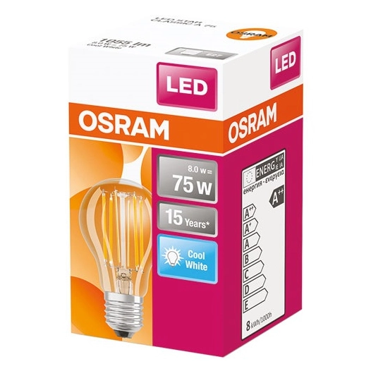 Ampoule led standard claire filament 7W60 E27 froid - OSRAM