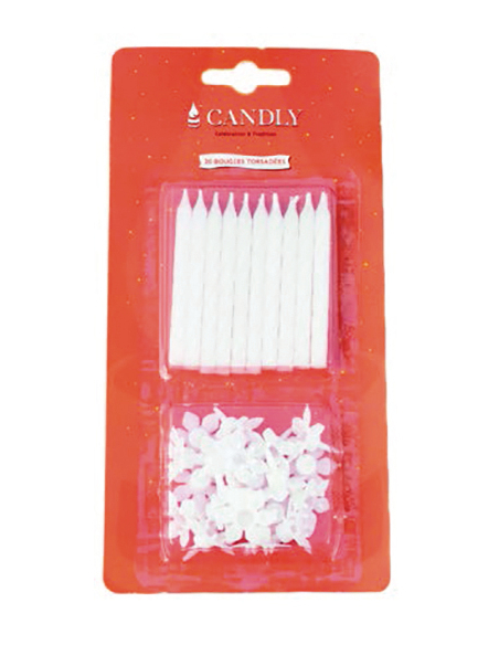 Bougies Anniversaire Blanches Blister de 20 - EUROBOUGIE