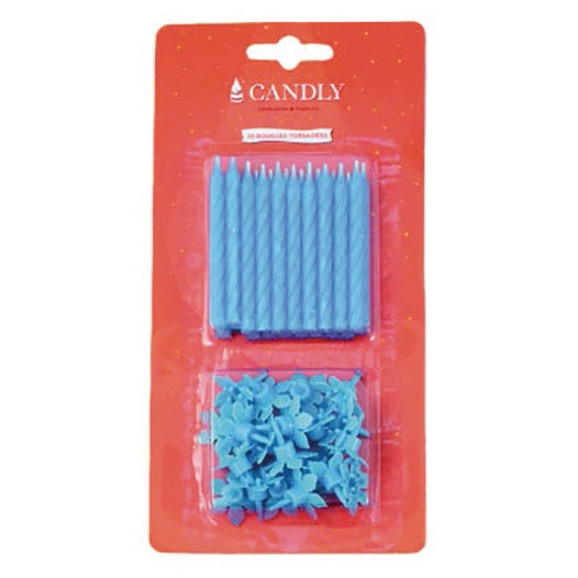 Bougies Anniversaire Bleues Blister de 20 - EUROBOUGIE