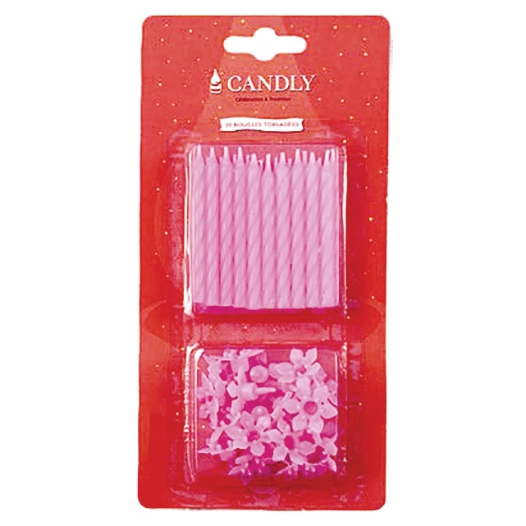 Bougies Anniversaire Roses Blister de 20 - EUROBOUGIE