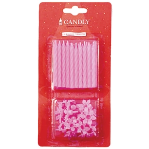 Bougies Anniversaire Roses Blister de 20 - EUROBOUGIE