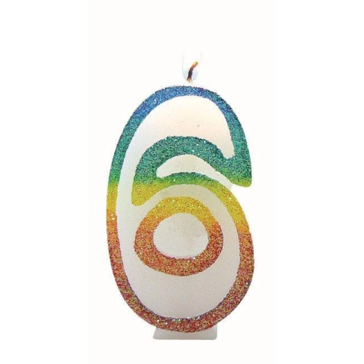 Bougie Chiffre 6 Arc-en-Ciel 8cm - EUROBOUGIE