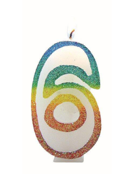 Bougie Chiffre 6 Arc-en-Ciel 8cm - EUROBOUGIE