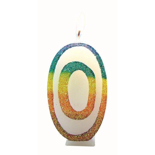 Bougie Chiffre 0 Arc-en-Ciel 8cm - EUROBOUGIE