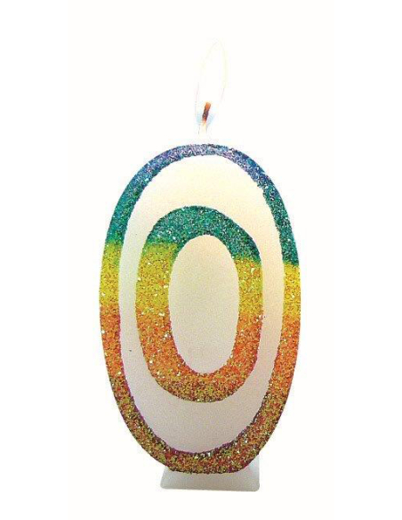 Bougie Chiffre 0 Arc-en-Ciel 8cm - EUROBOUGIE