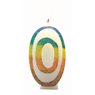 Bougie Chiffre 0 Arc-en-Ciel 8cm - EUROBOUGIE