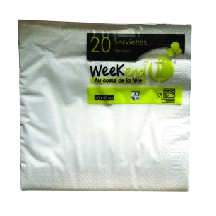 20 Serviettes Blanches 3 Plis 40x40cm - PUBLI EMBAL