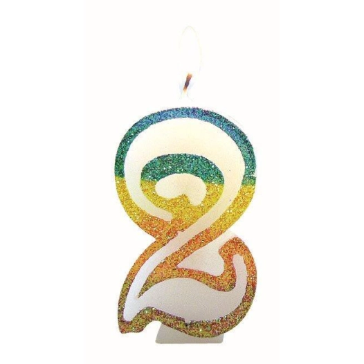 Bougie Chiffre 2 Arc-en-Ciel 8cm - EUROBOUGIE