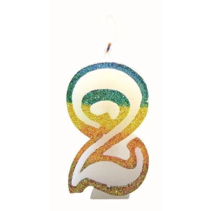 Bougie Chiffre 2 Arc-en-Ciel 8cm - EUROBOUGIE