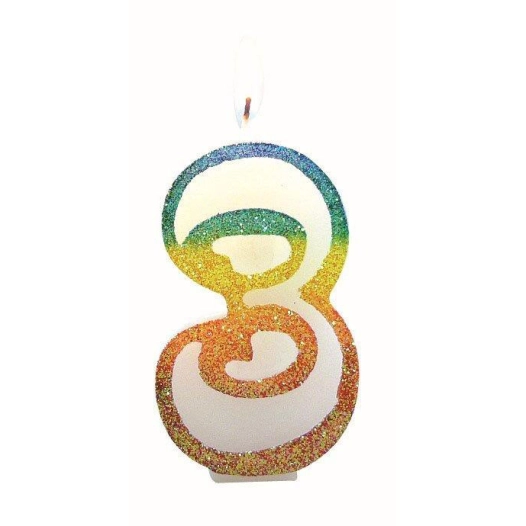 Bougie Chiffre 3 Arc-en-Ciel 8cm - EUROBOUGIE