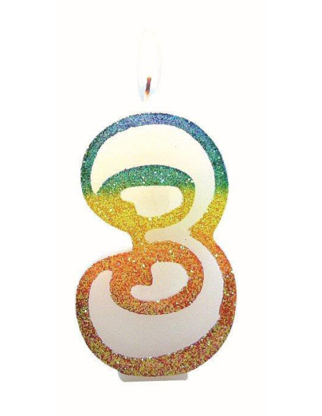 Bougie Chiffre 3 Arc-en-Ciel 8cm - EUROBOUGIE