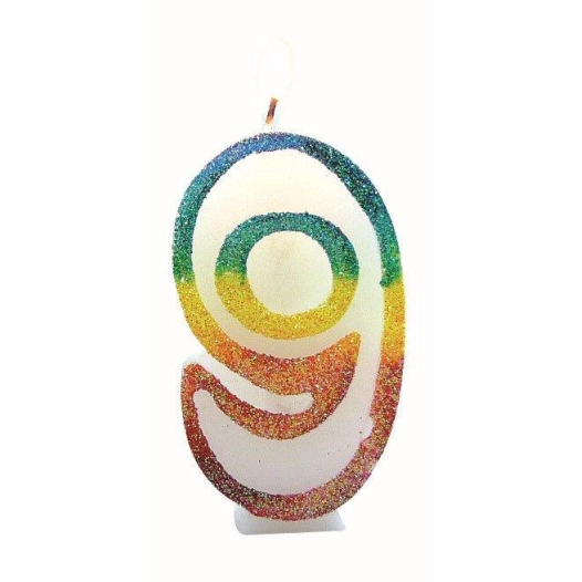 Bougie Chiffre 9 Arc-en-Ciel 8cm - EUROBOUGIE