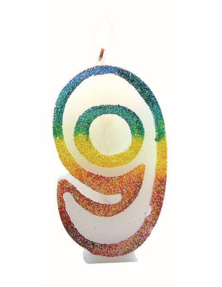 Bougie Chiffre 9 Arc-en-Ciel 8cm - EUROBOUGIE
